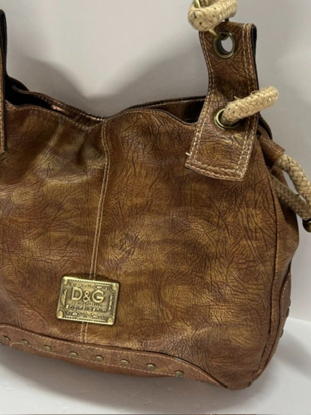 Dolce & Gabbana Original Denim Metallic Studded Hobo Shoulder Bag w/Rope Handles